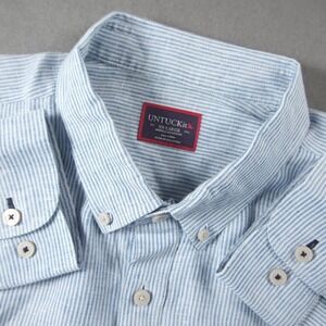 UNTUCKit Linen Striped Button Down Mens XXL Blue White Wrinkle Resistant Shirt